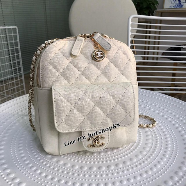 CHANEL女包 Chanel Small backpack小書包 19早春新款 魚子醬菱格小背包 香奈兒雙肩包 djc1114